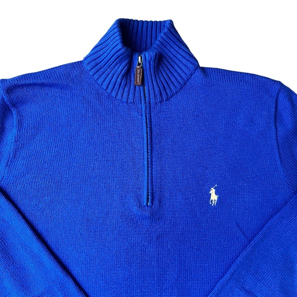 Polo Ralph Lauren Mens Small Pullover Sweater Blue Tight Knit 1/4 Zip Mock Neck - Picture 3 of 9